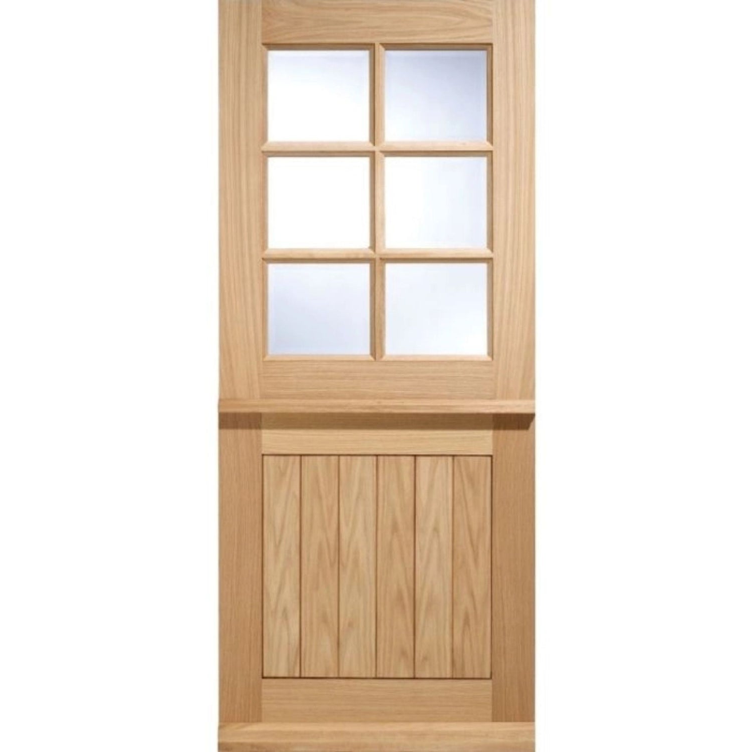 6 Panel Cottage Oak Glazed Stable External Door