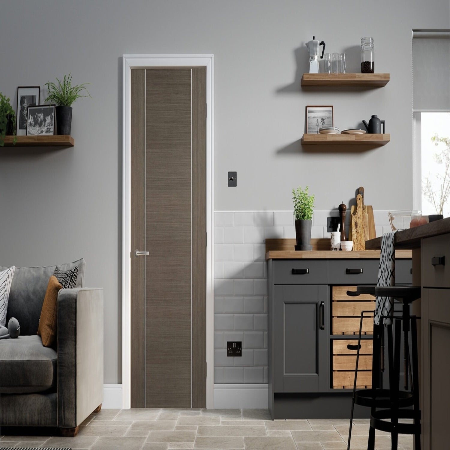 Alcaraz Prefinished Chocolate Grey FD30 Internal Fire Door - Lifestyle Image 1
