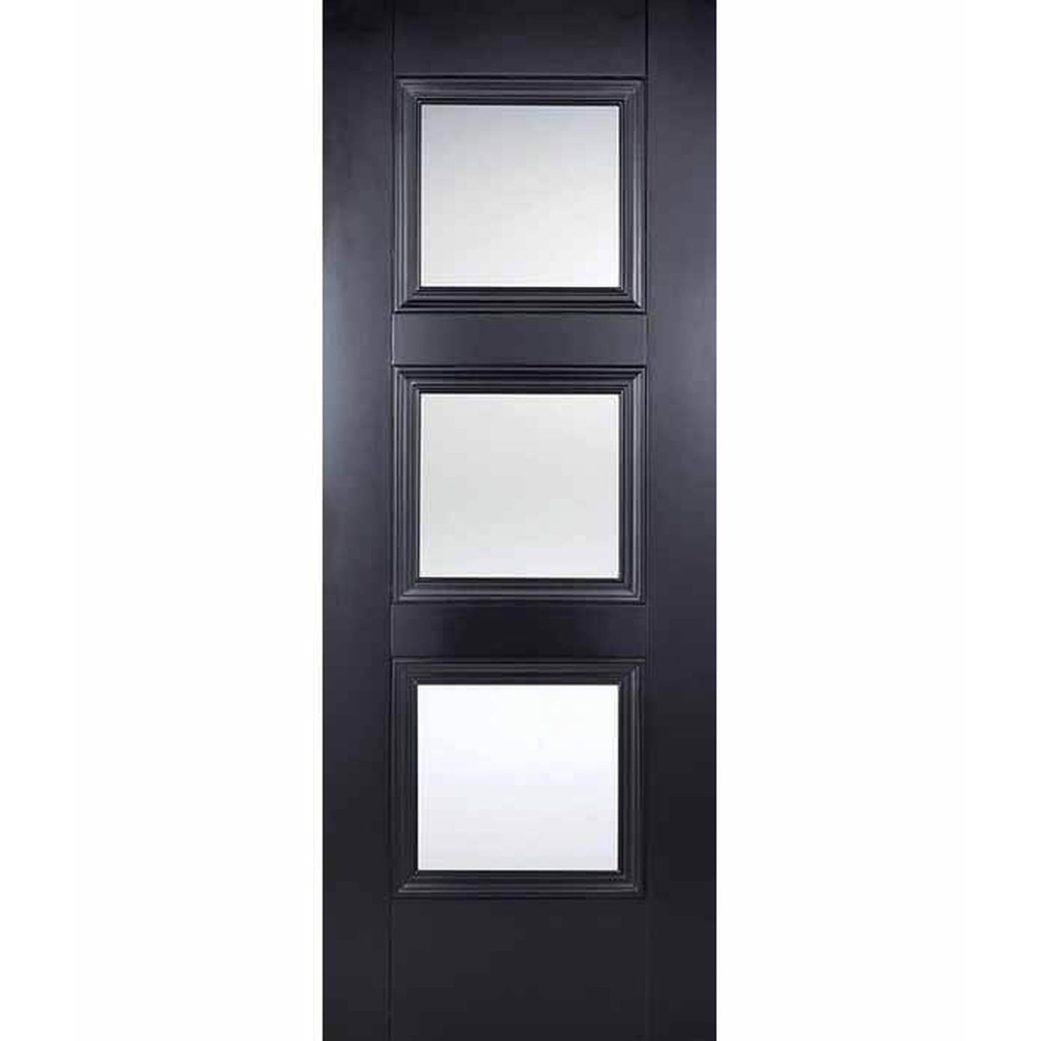 Amsterdam Black Primed 3 Panel Glazed Internal Door - Main Product Image