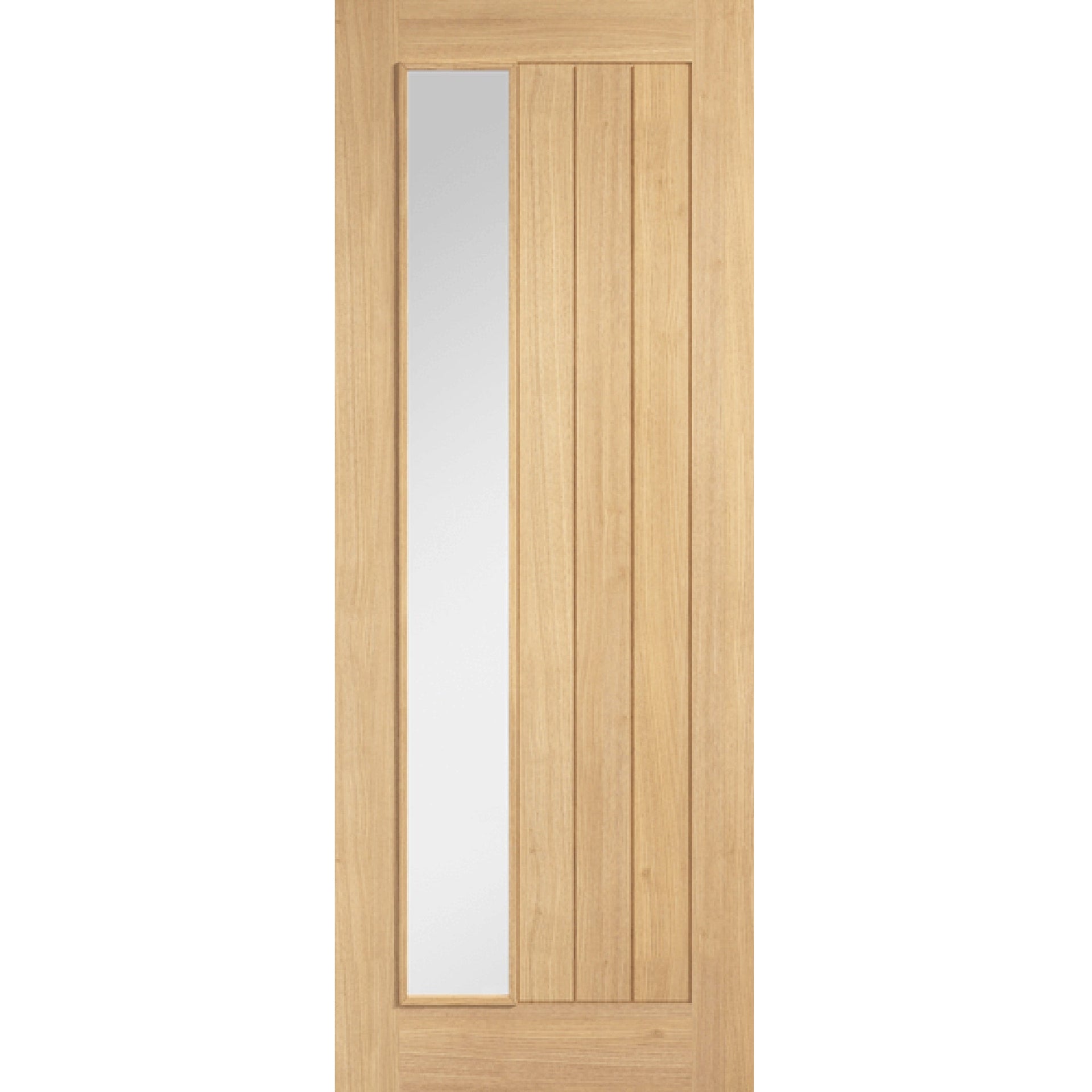 Product oak internal door with offset clear glazed panel