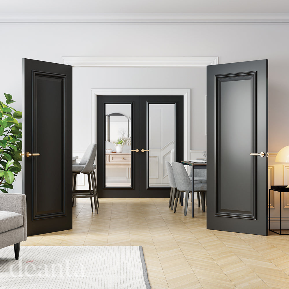 Blenheim Black Single Panel Fire Rated Door With Glazed Doors