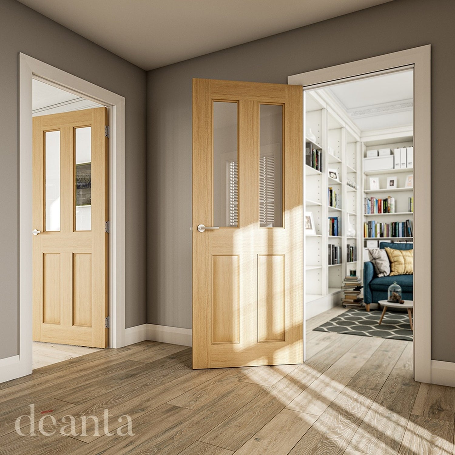 Bury Prefinished Oak Glazed FD30 Fire Door - Lifestyle Image 2