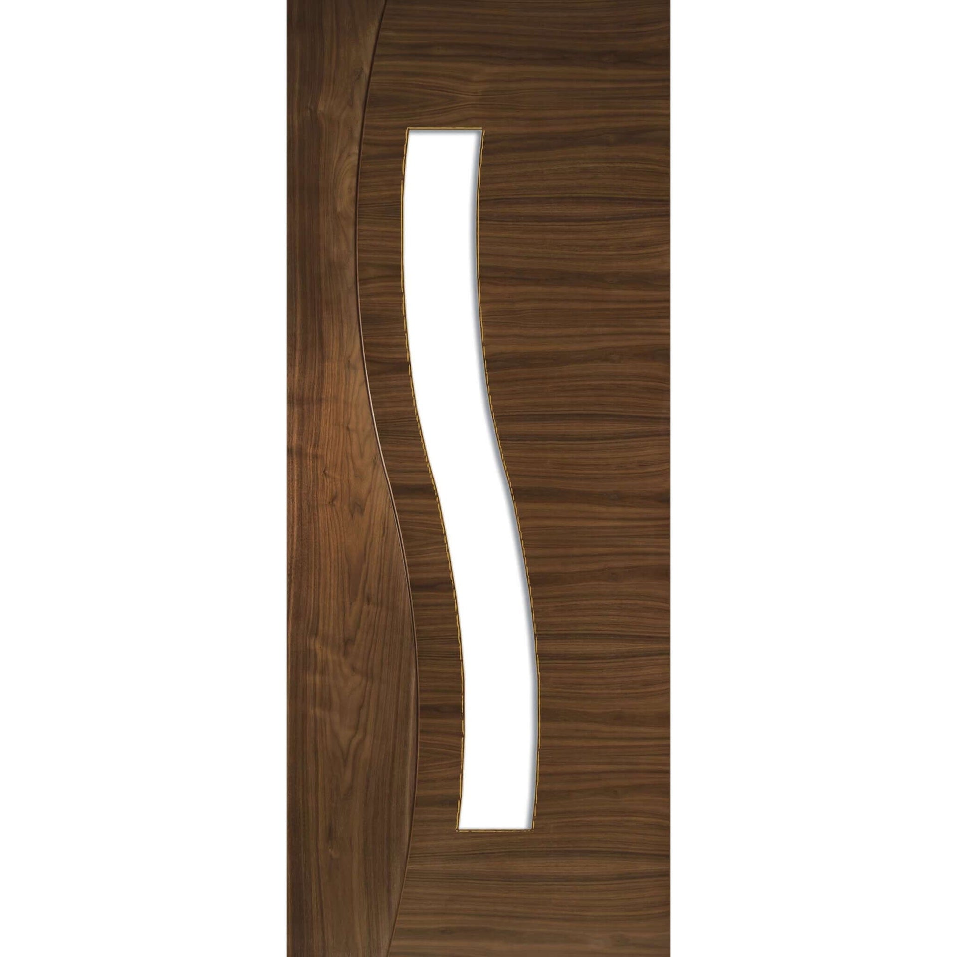 Product Cadiz clear glazed prefinished walnut door on white background
