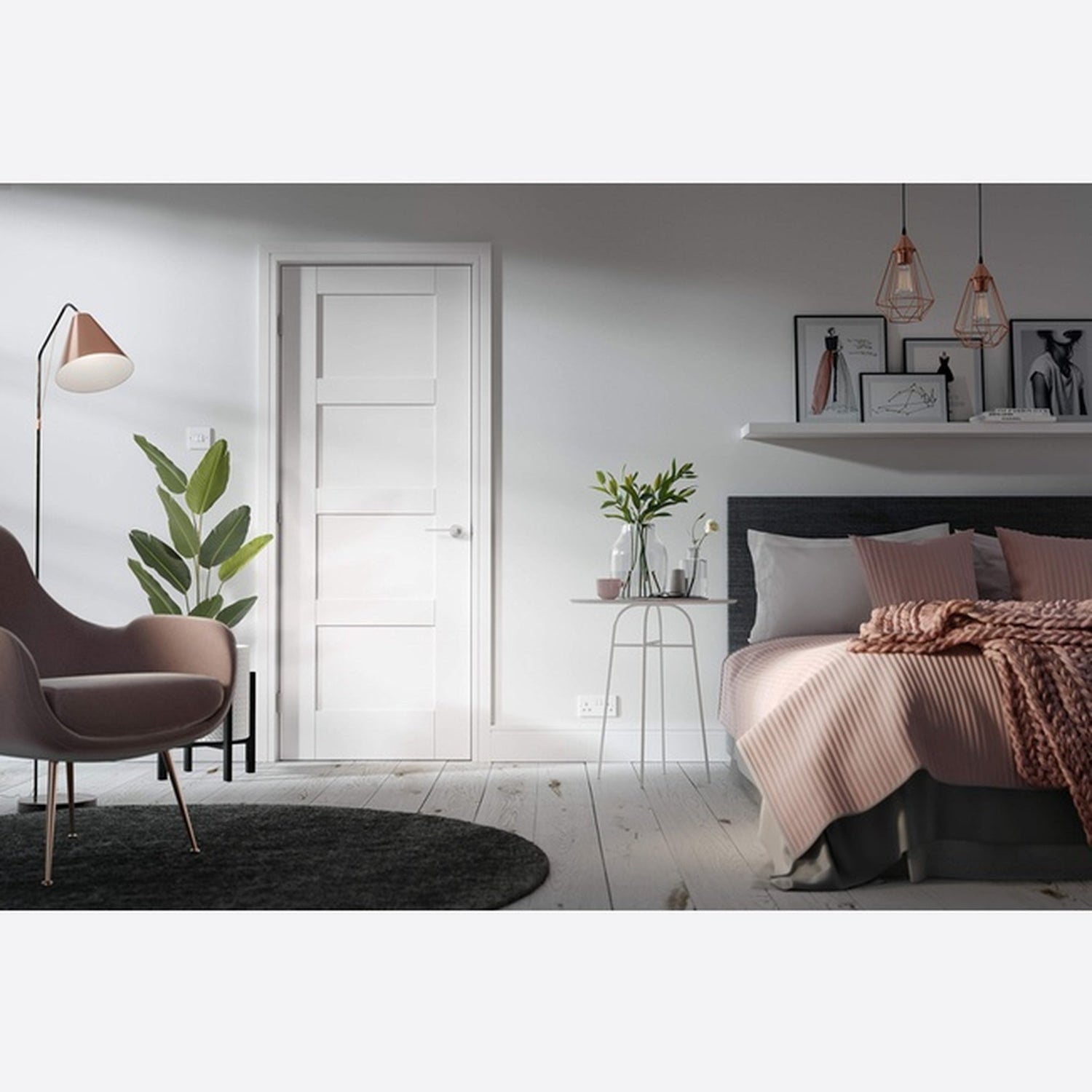 Contemporary 4 Panel Shaker White Primed Fire Door - Main Product Image