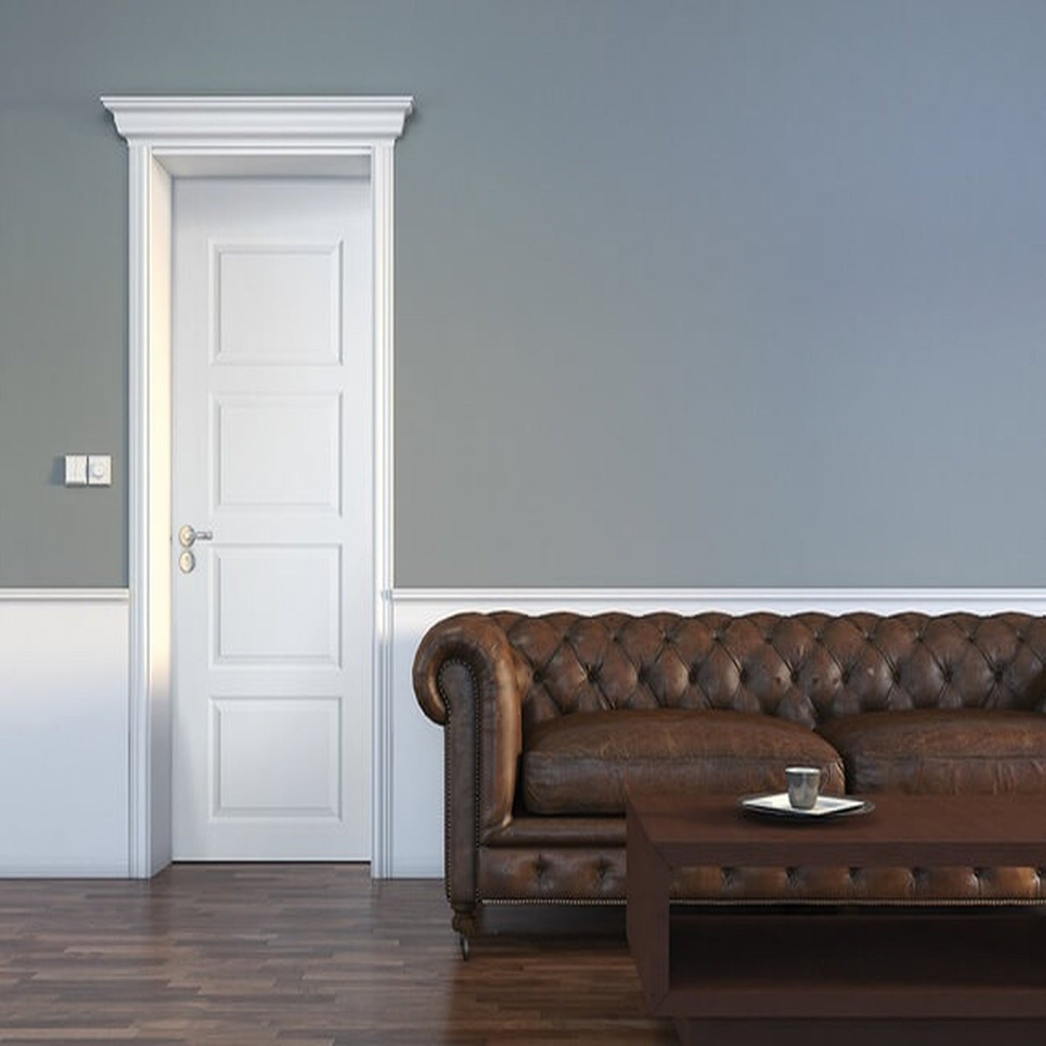 Contemporary 4 Panel White Primed Engineered Door - Lifestyle Image 1