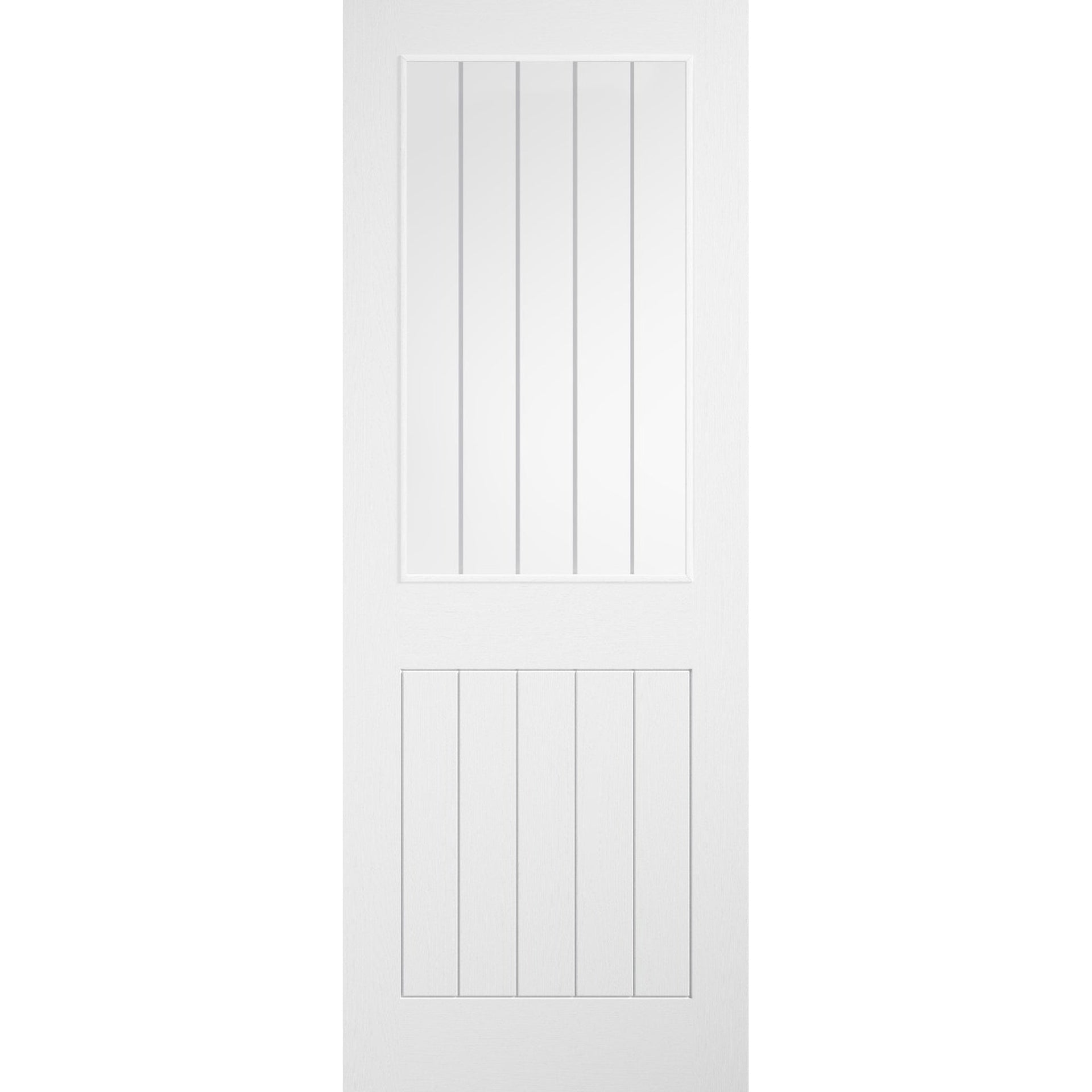 Product white prefinished laminate internal door with cottage groove design and glazed upper section