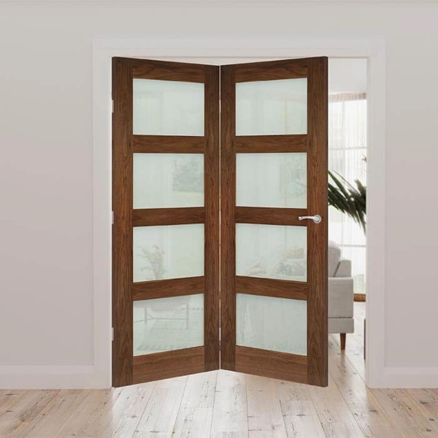 Coventry Obscured Glazed Walnut Internal Door Fold Kit