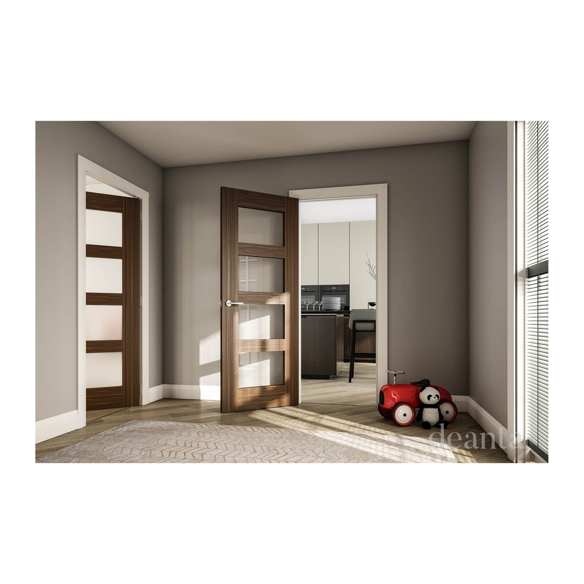 Coventry Prefinished Glazed Walnut Door Clear Glass - Main Product Image