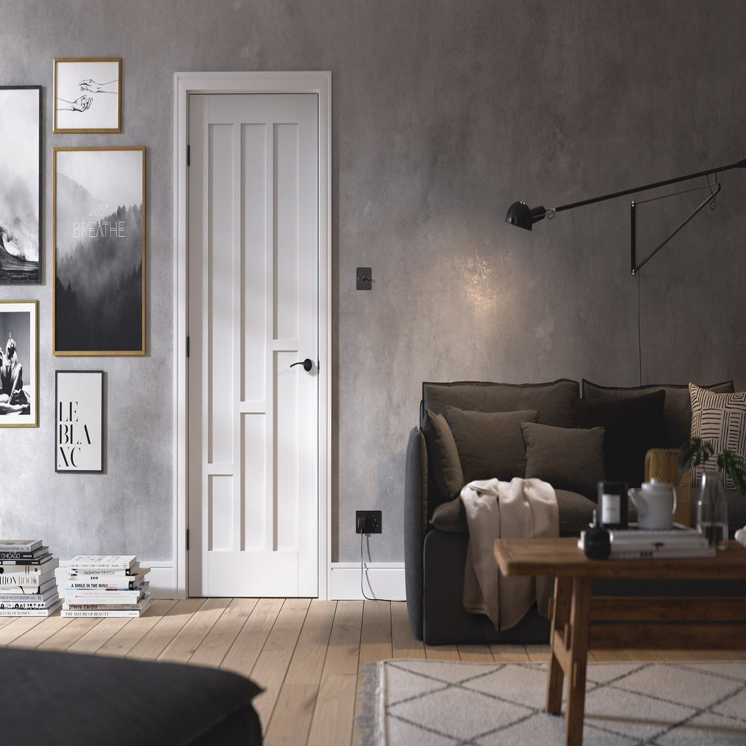 Coventry White Primed 6 Panel FD30 Internal Fire Door - Lifestyle Image 1