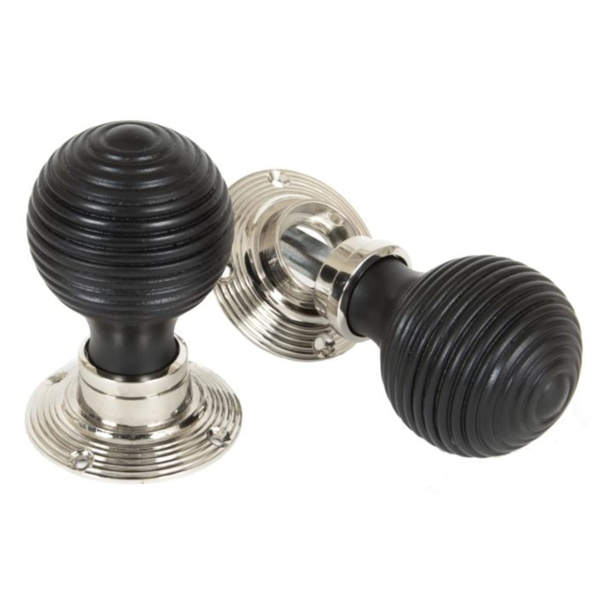 Ebonised Wood Beehive Door Knob Nickel Rose
