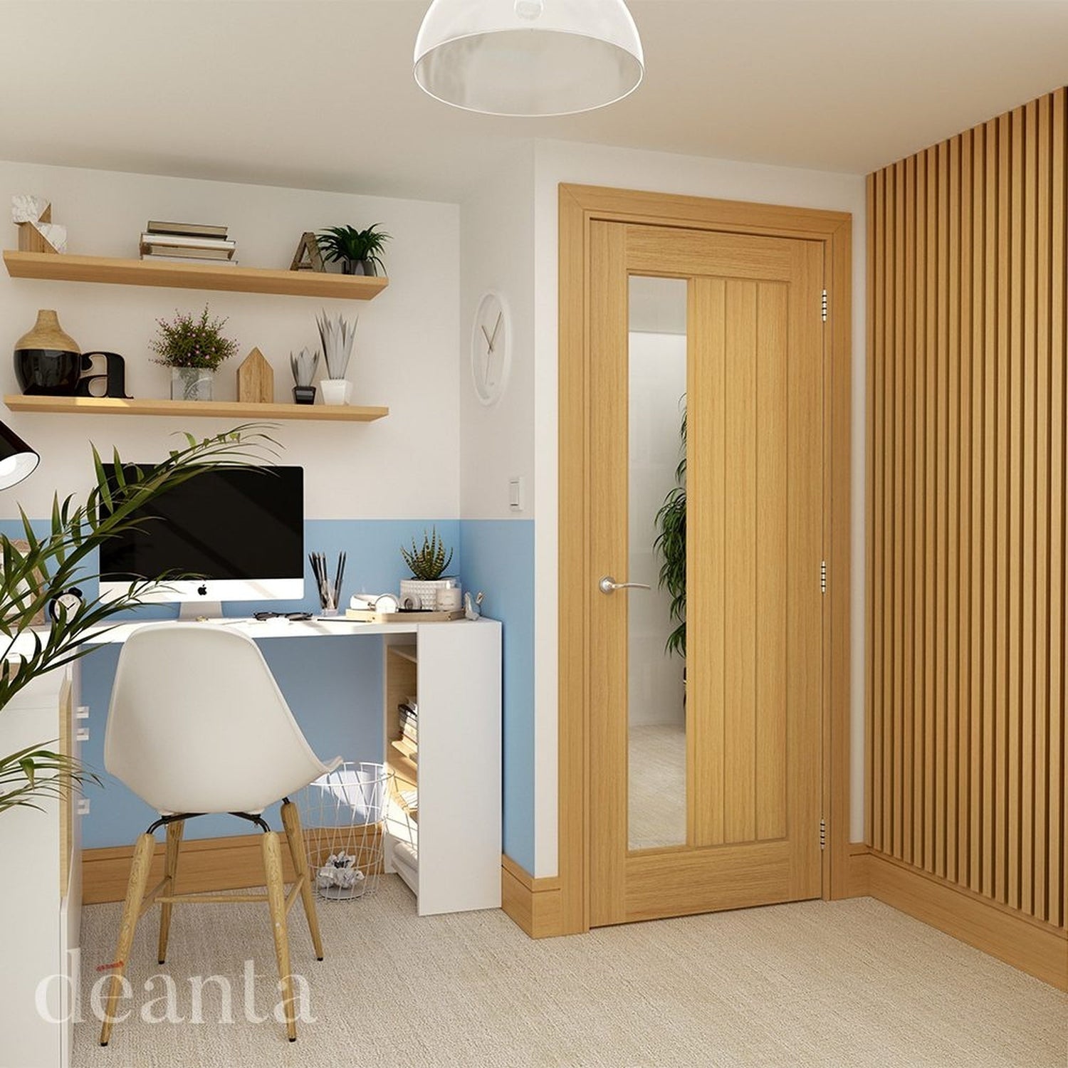 Ely Prefinished Oak 1SL Glazed FD30 Fire Door - Lifestyle Image 2
