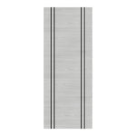 Product light grey flush internal door with black vertical inlay strips, front view