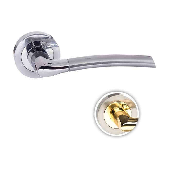 Product Indiana lever on round rose door handle in polished chrome finish