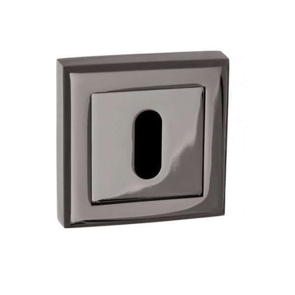 Product key escutcheon pair on square rose shown from side angle