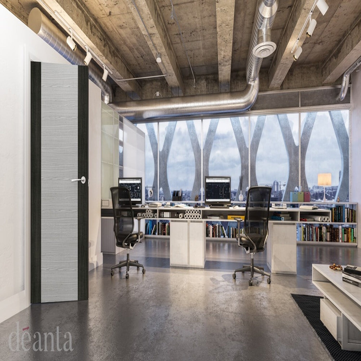 Light Grey Flush Dark Grey Edges Prefinished Internal FD30 Fire Door - Lifestyle Image 1