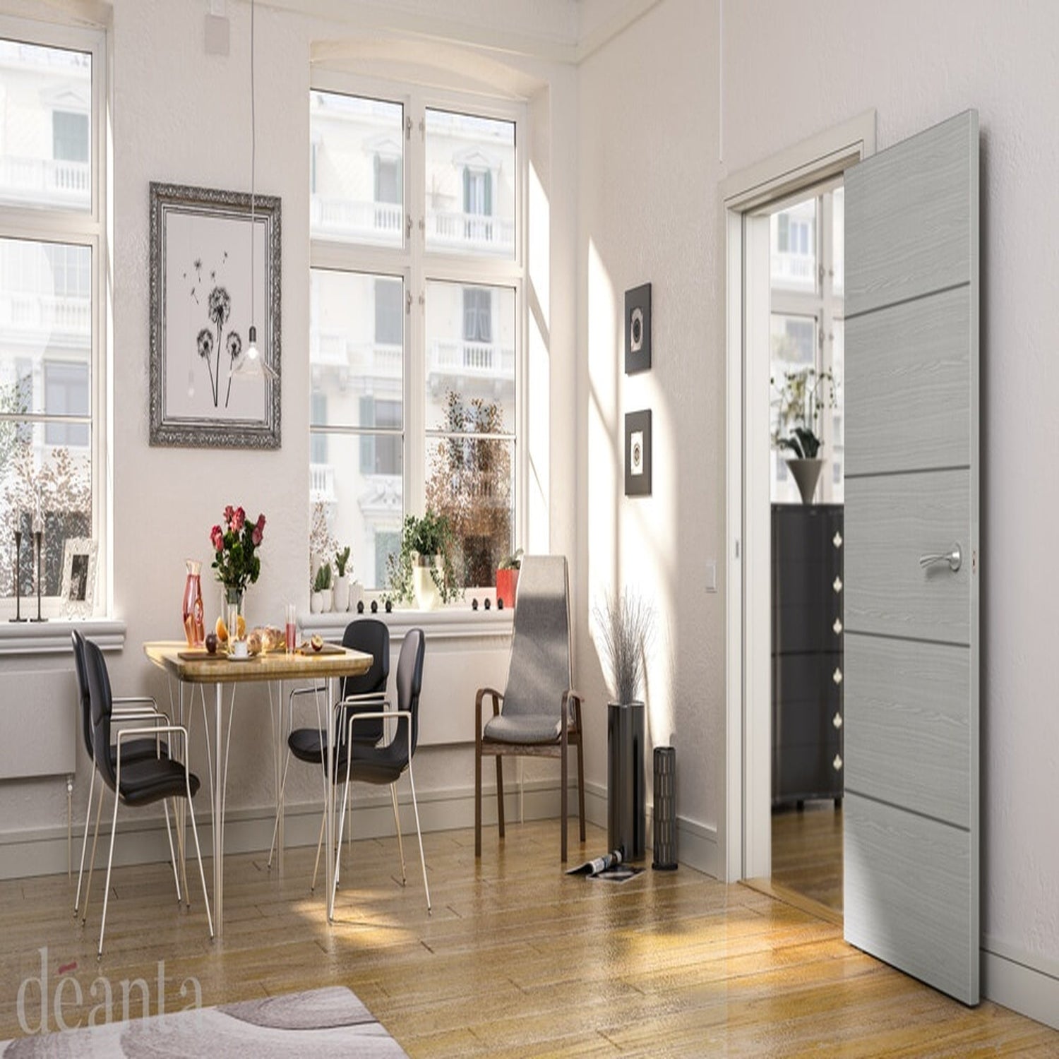 Light Grey Flush Horizontal Inlay Prefinished Internal FD30 Fire Door - Lifestyle Image 1
