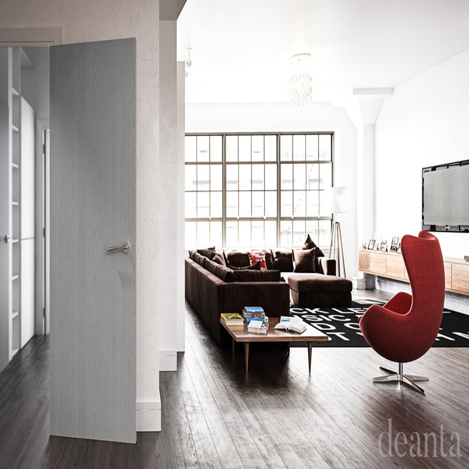 Light Grey Prefinished Internal Flush FD30 Fire Door - Lifestyle Image 1