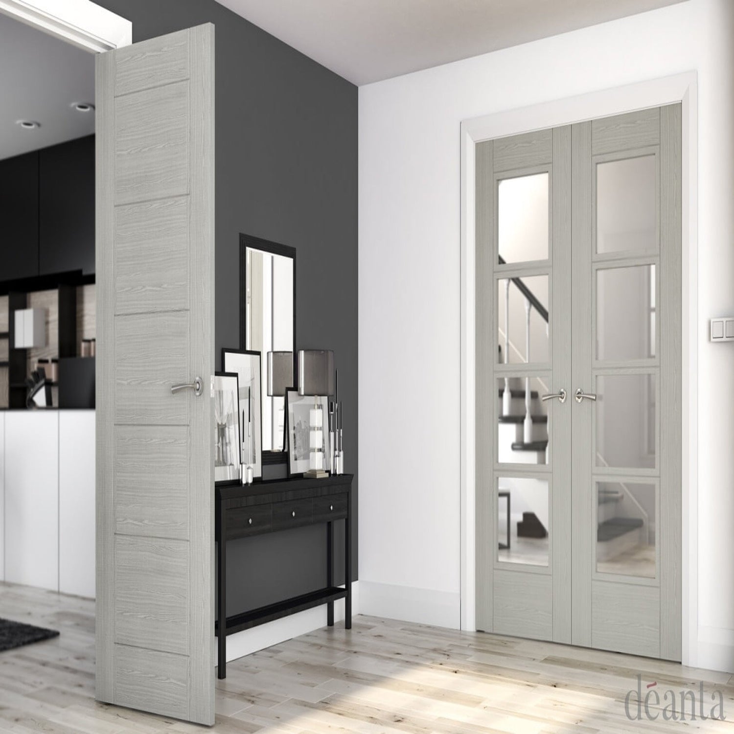 Montreal Prefinished Light Grey Ash Fire Door - Lifestyle Image 1