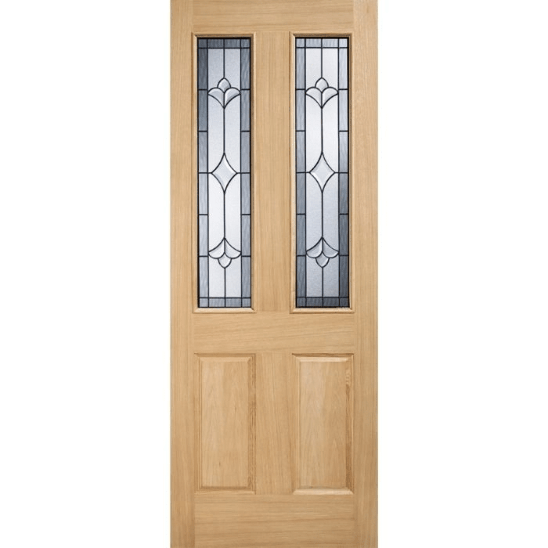 Product oak Salisbury glazed external door pair with decorative glass panels