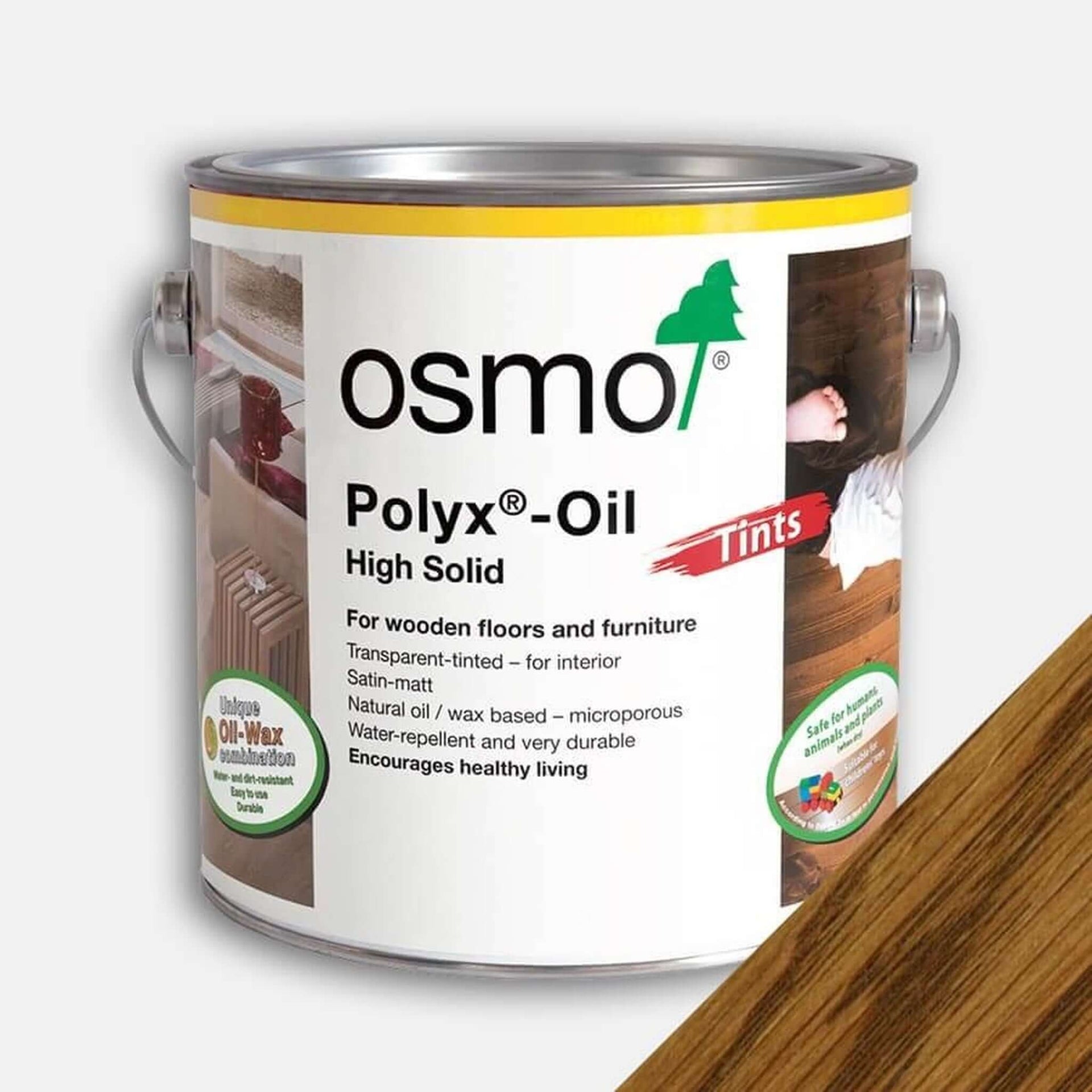 Product Osmo Polyx Oil mid oak amber tint tin on white background