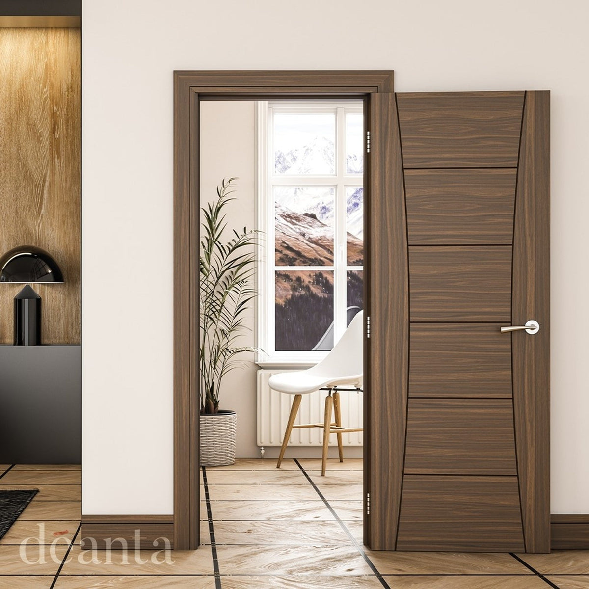 Pamplona Pre-Finished Walnut Fire Door - Lifestyle Image 2