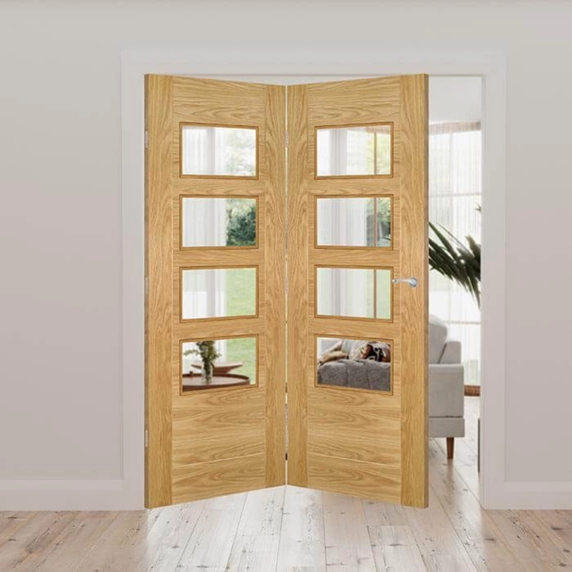 Seville 4P Clear Glazed Oak Internal Door Fold Kit
