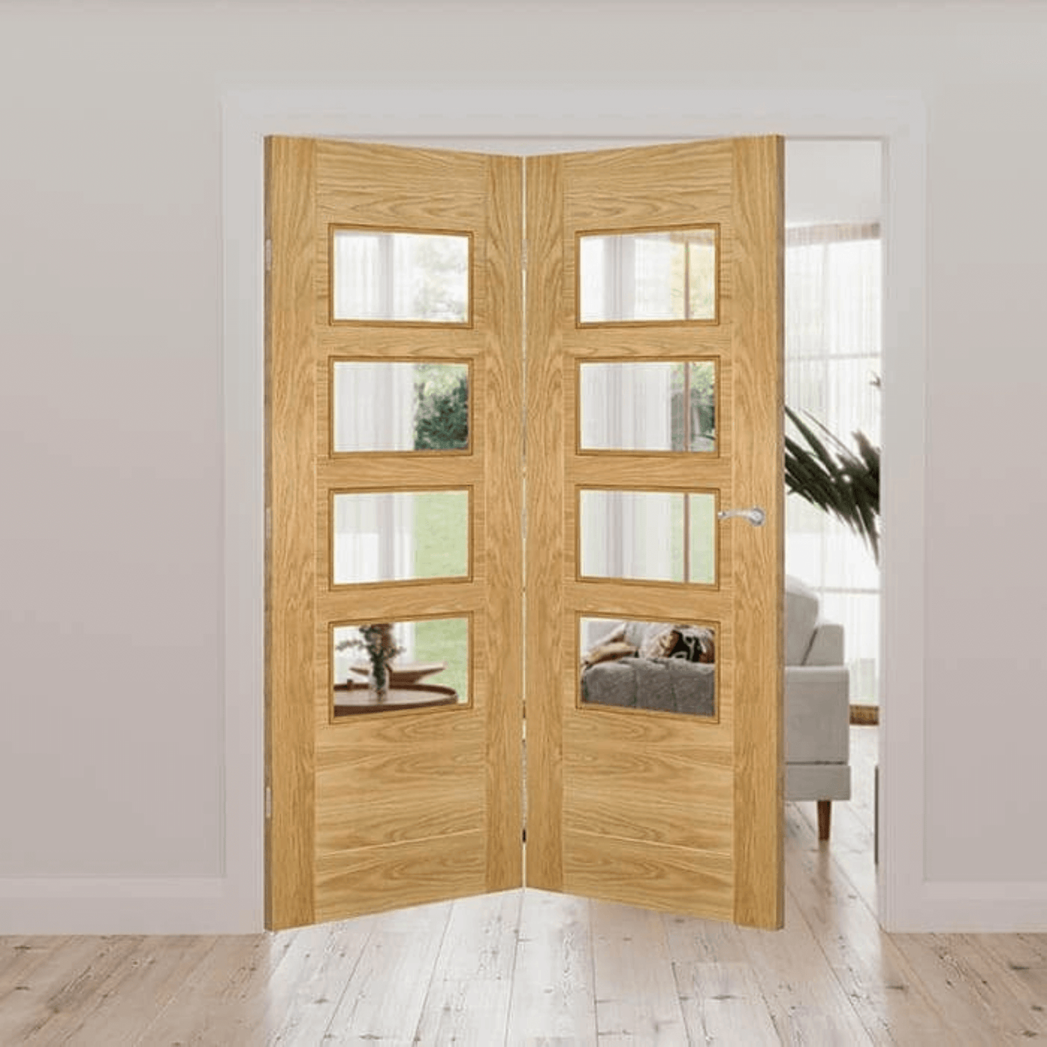 Buy Seville 4P Clear Glazed Oak Internal Door Fold Kit online UK