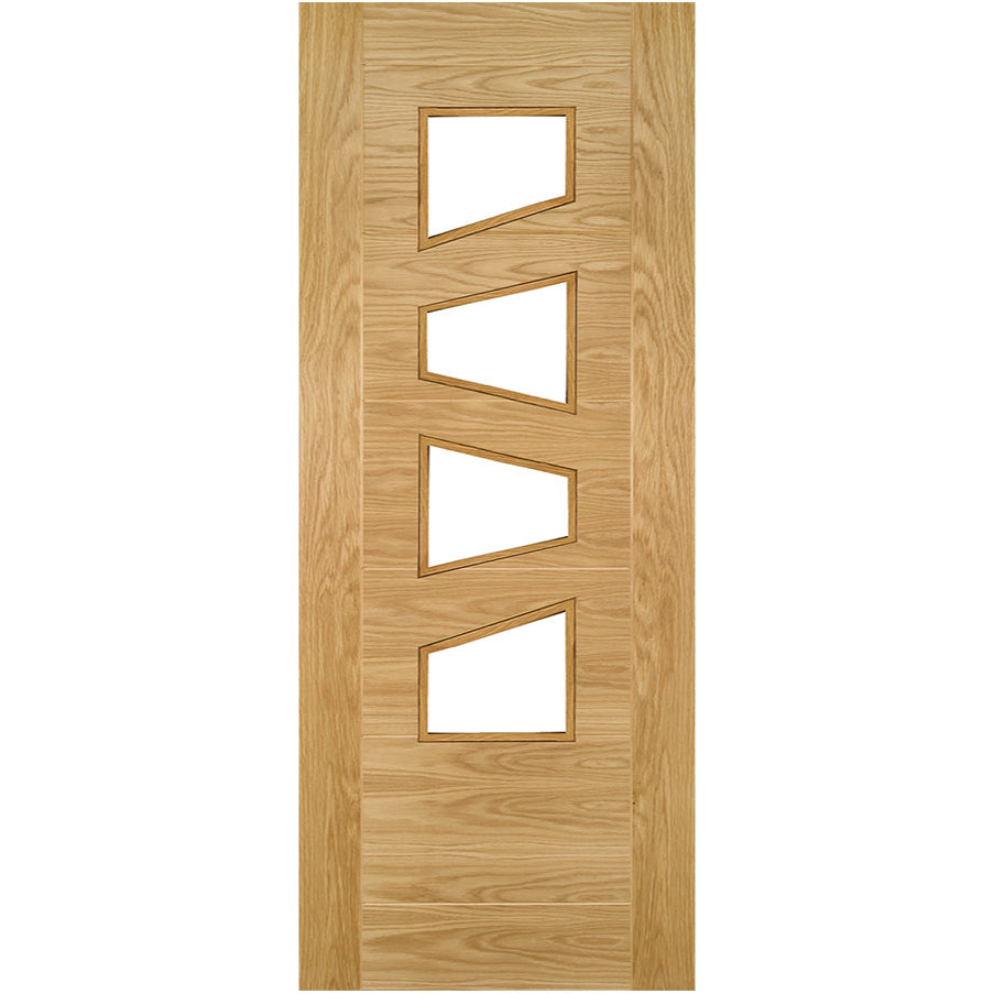 Seville Clear Glazed 4PS (Slanted) Prefinished Oak Door - Main Product Image