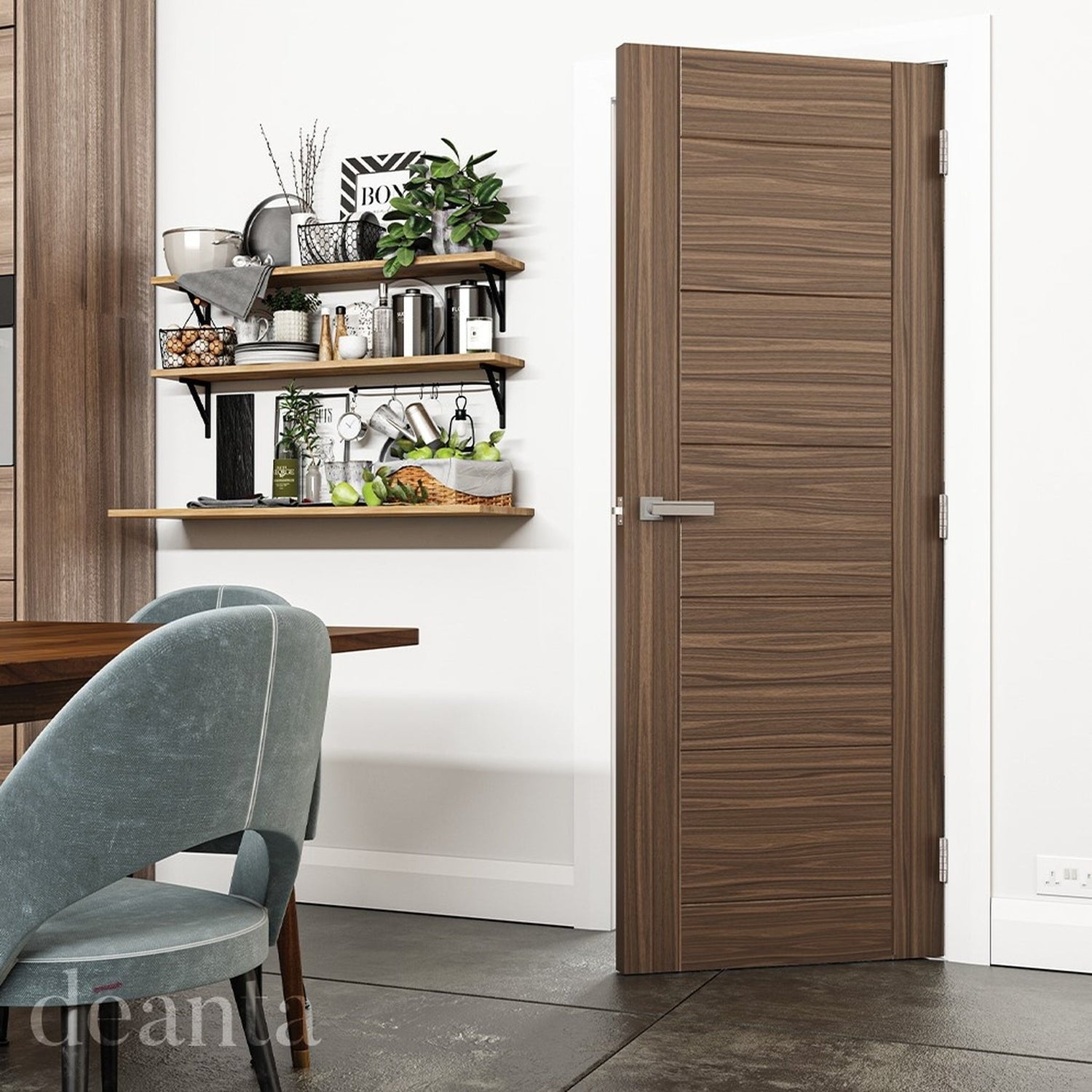 Seville Pre-finished Walnut Fire Door - Lifestyle Image 2