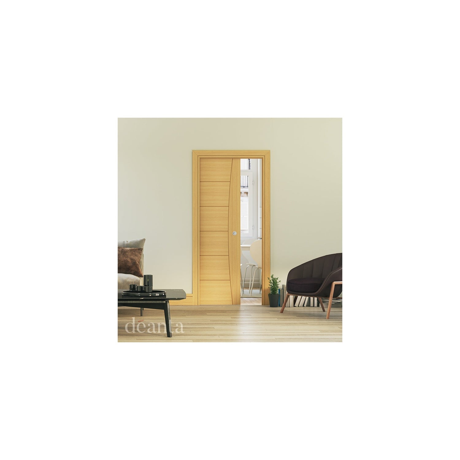 Single Pocket Door Kit + Handle & Doorjamb Oak Frame - Main Product Image