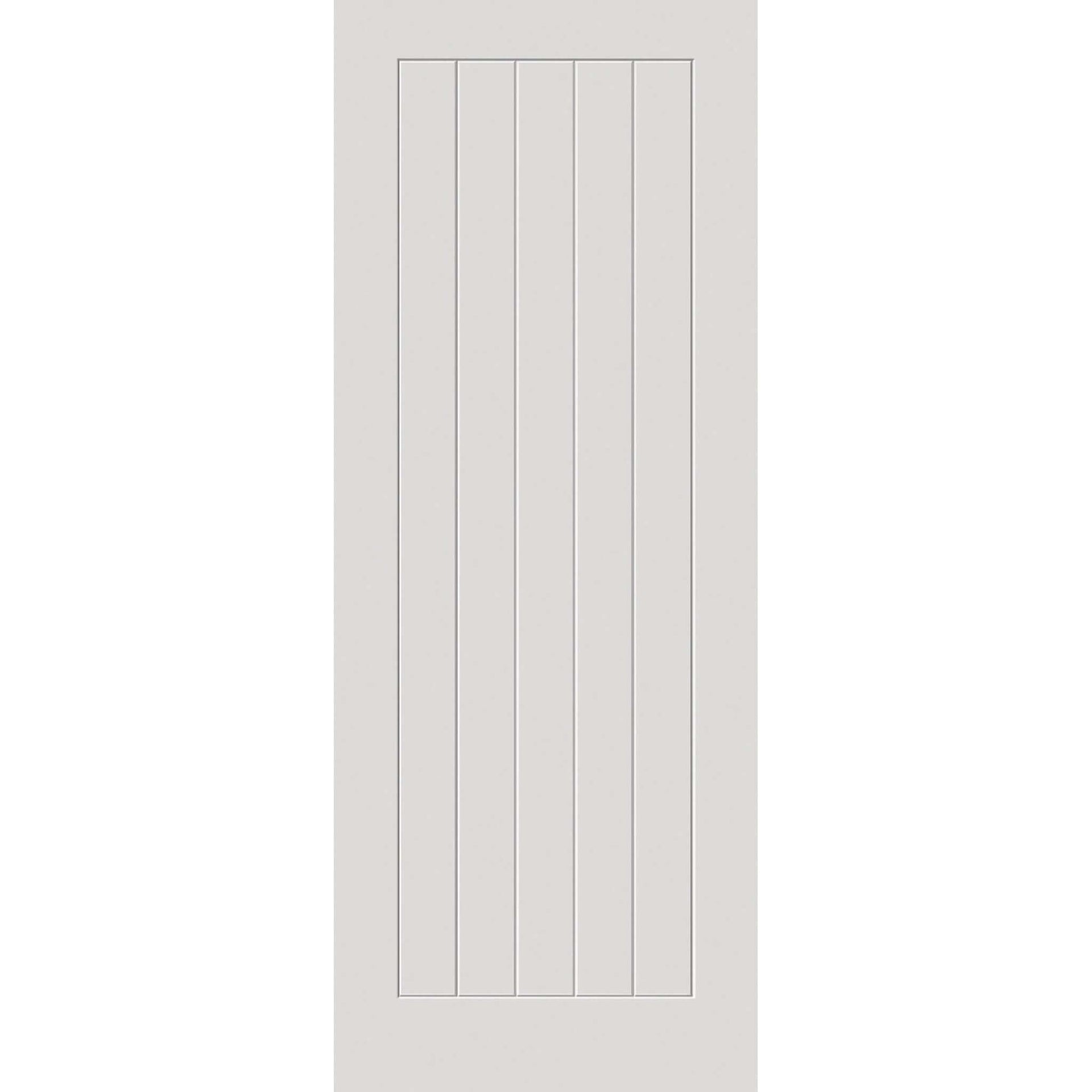 Product Thames white primed fire door with vertical plank panel design