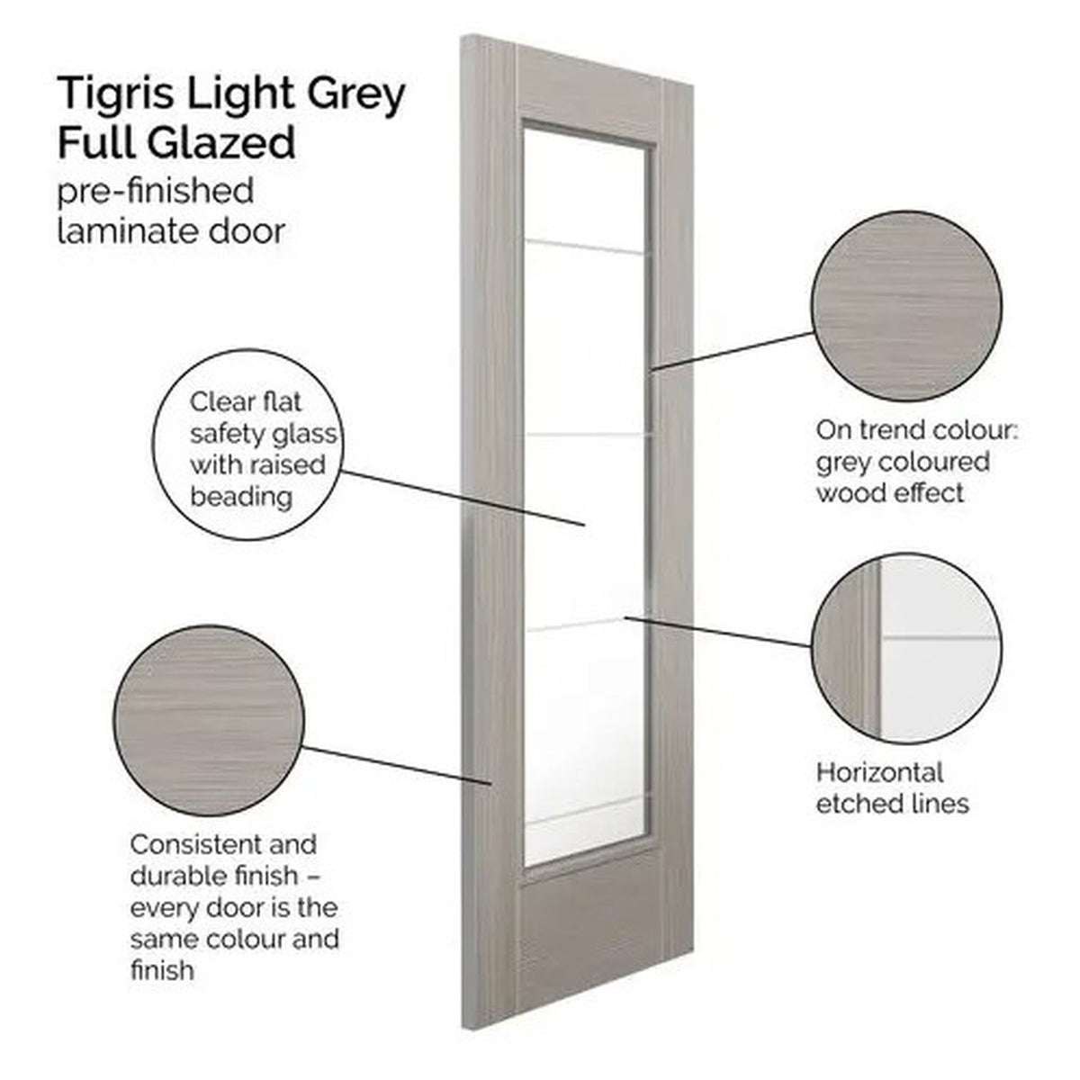Tigris Light Grey Full Glazed Laminate Internal Door - Lifestyle Image 3