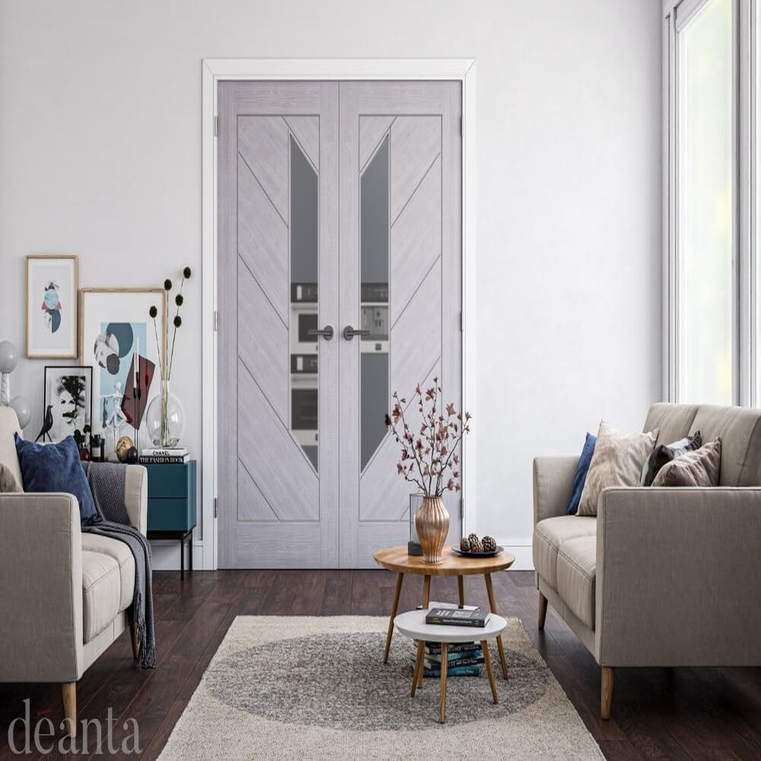 Torino Glazed Prefinished Light Grey Ash Fire Door - Lifestyle Image 1