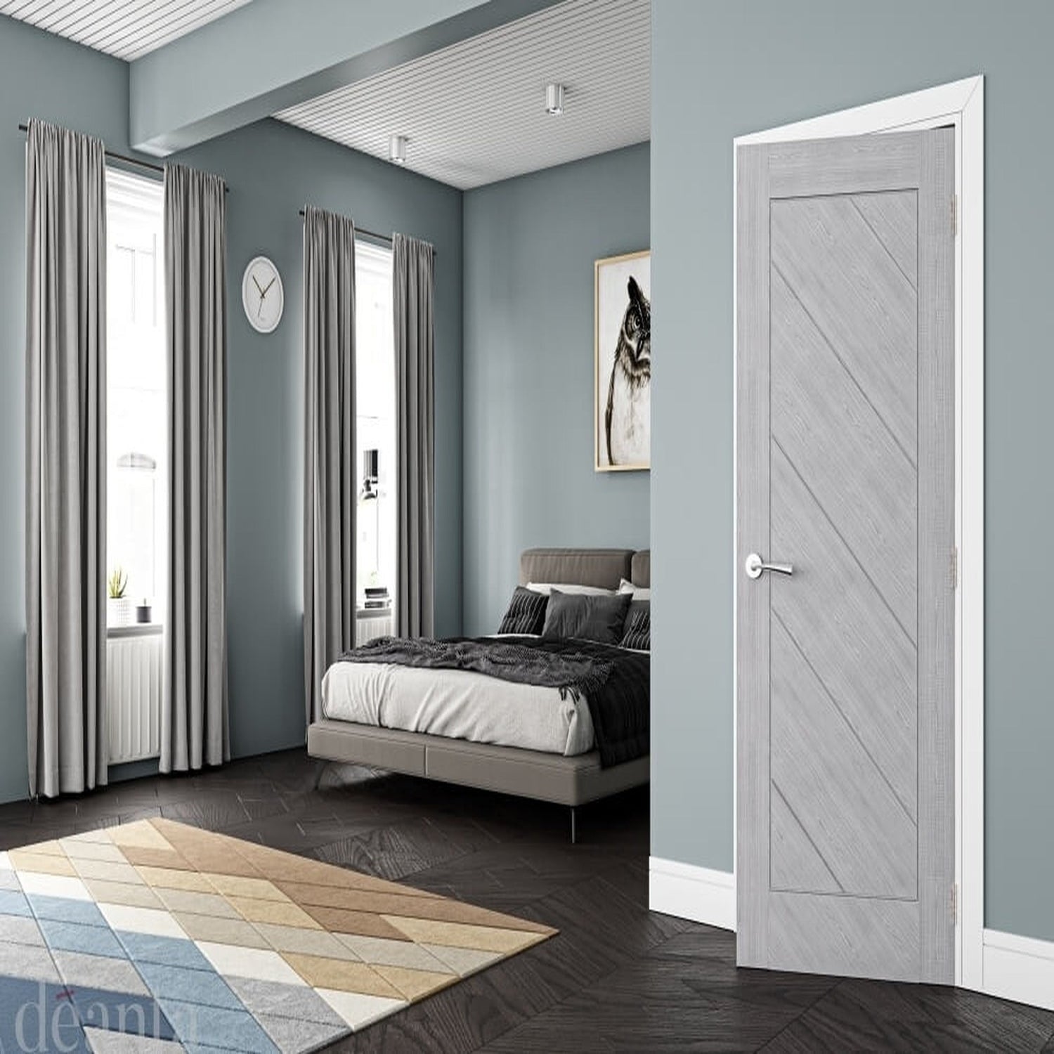 Torino Prefinished Light Grey Ash Fire Door - Lifestyle Image 1