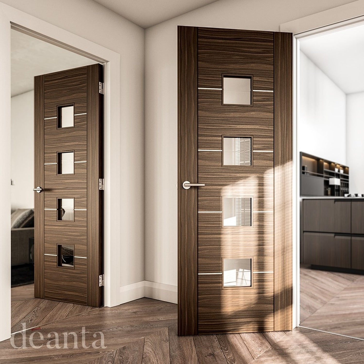 Valencia Glazed Prefinished Walnut Door - Lifestyle Image 1