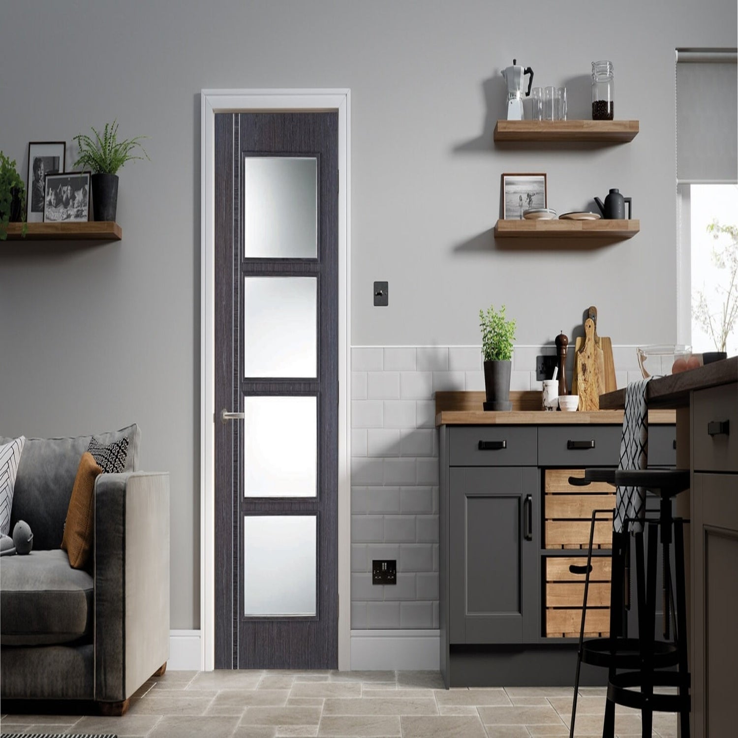 Zanzibar Prefinished Ash Grey 4L Internal Glazed Door - Lifestyle Image 1
