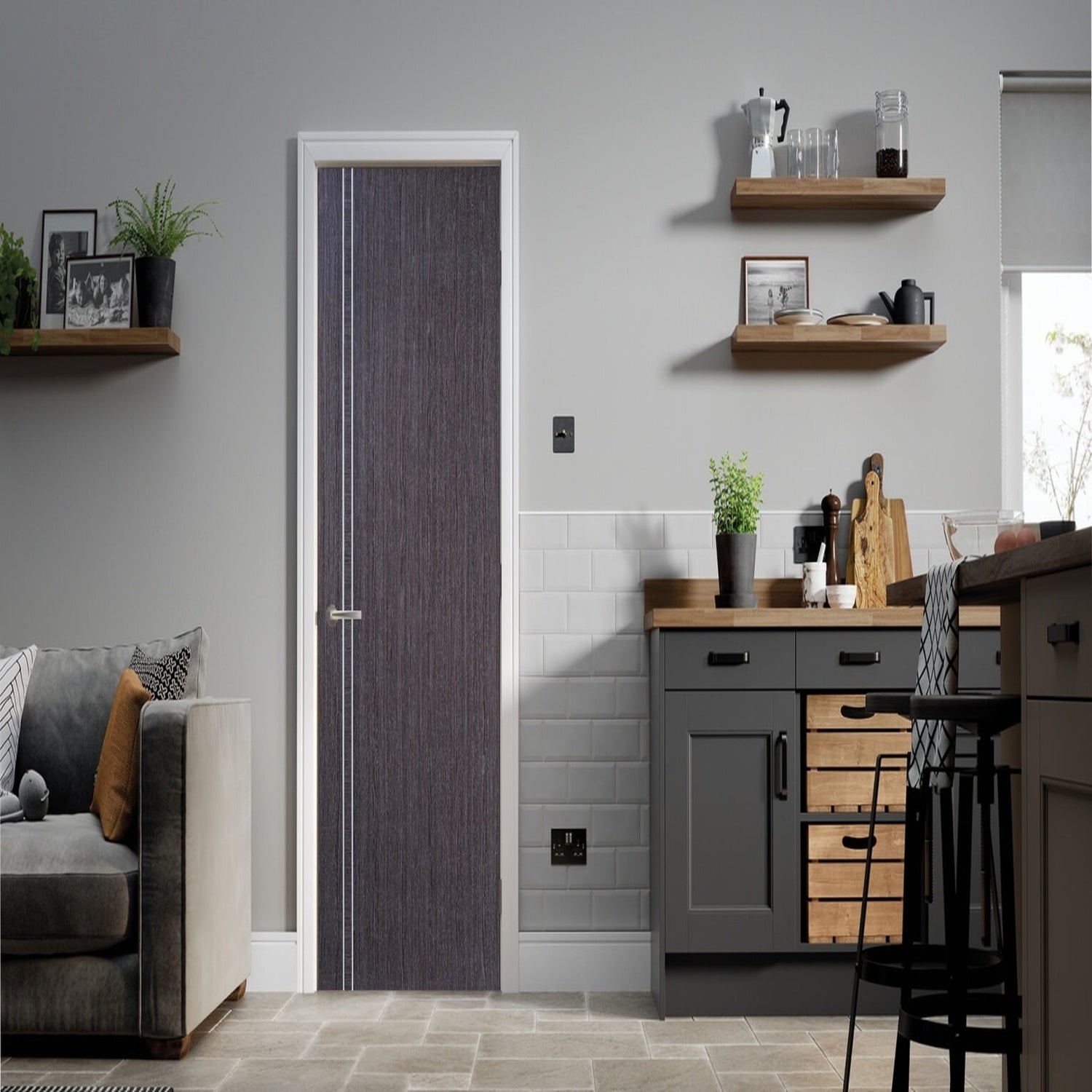 Zanzibar Prefinished Ash Grey FD30 Internal Fire Door - Lifestyle Image 1