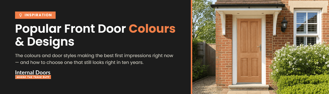 Painted panelled timber front door with polished ironmongery on a smart house frontage