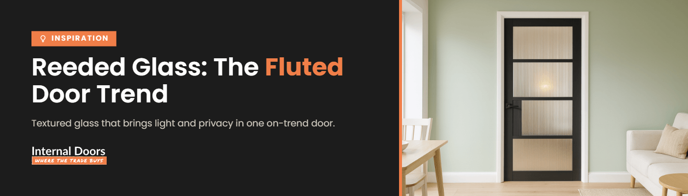 A black-framed reeded glass internal door, its fluted glass filtering light while blurring the view