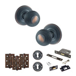 Product Old English Ripon antique copper reeded mortice door knob with matching hinges, latch and fixings