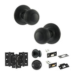 Product Old English Ripon matt black reeded mortice door knob with matching hinges, latch and fixings