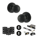 Product Old English Ripon matt black reeded mortice door knob with matching hinges, latch and fixings