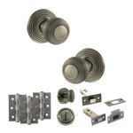 Product Old English Ripon matt gun metal reeded mortice door knob with matching hinges, latch and fixings