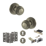 Product Old English Ripon matt gun metal reeded mortice door knob with matching hinges, latch and fixings