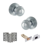 Product Old English Ripon polished chrome reeded mortice door knob with matching hinges, latch and fixings