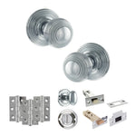 Product Old English Ripon polished chrome reeded mortice door knob with matching hinges, latch and fixings