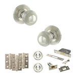 Product Old English Ripon polished nickel reeded mortice door knob with matching hinges, latch and fixings