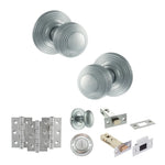 Product Old English Ripon satin chrome reeded mortice door knob with matching hinges, latch and fixings