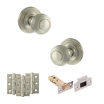 Product Old English Ripon satin nickel reeded mortice door knob with matching hinges, latch and fixings