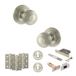 Product Old English Ripon satin nickel reeded mortice door knob with matching hinges, latch and fixings